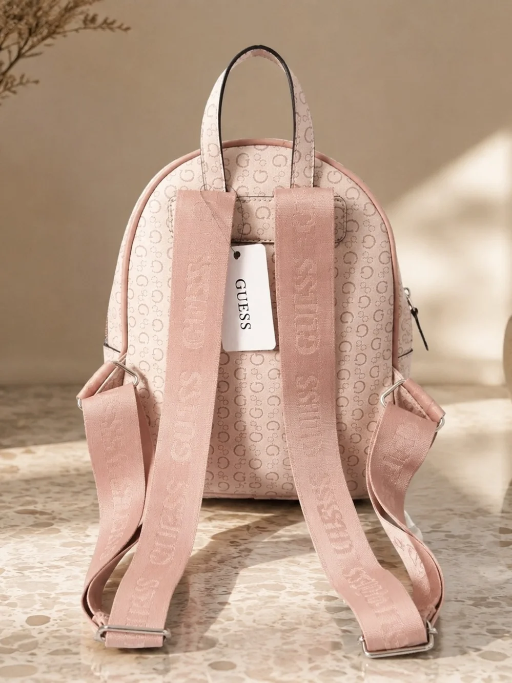 GUESS Light Pink Logo Mini Backpack
